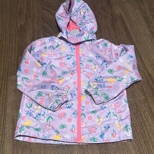 Girls' Floral Hooded Raincoat in Lavender with Pink Trim